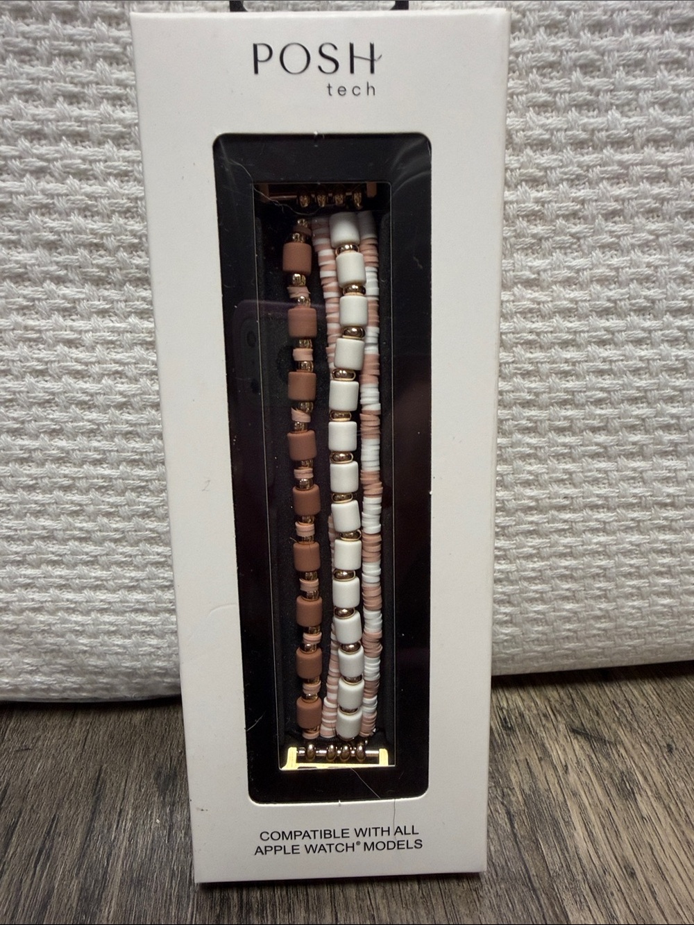 Posh Tech Beaded Apple Watch Band in Blush, White and Gold